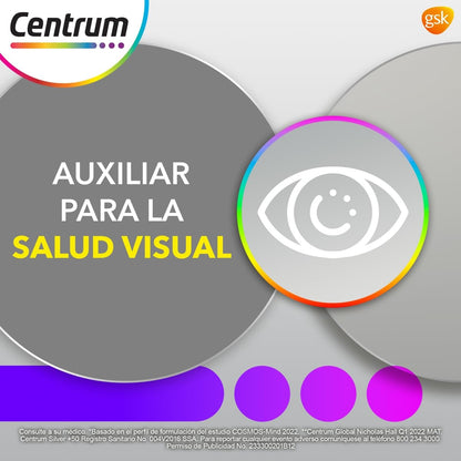 Centrum Multivitamínico Silver +50 con Magnesio, Vitamina C, Calcio, Potasio y Zinc, 100 Tabletas