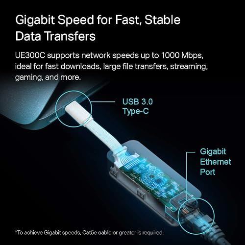 TP-Link UE300C, Adaptador de Red USB Type-C a Ethernet RJ45 LAN Gigabit,1000Mbps, Compatible con Windows 11/10/8.1/8, macOS, iPadOS, Chrome OS y Linux OS