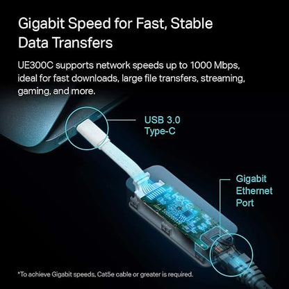 TP-Link UE300C, Adaptador de Red USB Type-C a Ethernet RJ45 LAN Gigabit,1000Mbps, Compatible con Windows 11/10/8.1/8, macOS, iPadOS, Chrome OS y Linux OS
