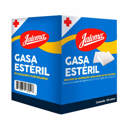Jaloma | Gasa Estéril Simple 7.5x5 cm, material de curación, caja con 100 sobres