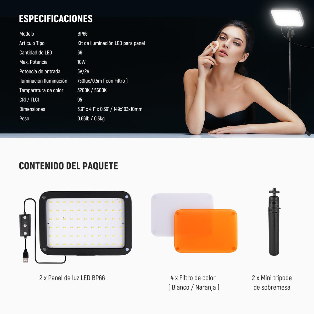 NEEWER Basics 2Pack Panel Video LED Escritorio, Kit Videoconferencias Foco Luz con Trípode y Filtros para Móvil Cámara Web Portátil Zoom Llamadas Maquillaje Grabación Selfies, Bicolor Regulable, BP66