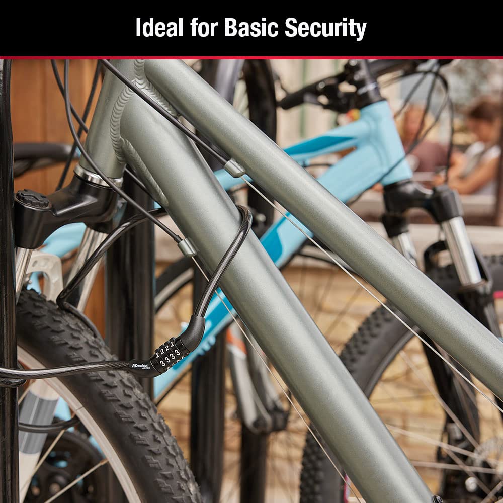 Master Lock - Juego de cerradura de bicicleta con combinación preestablecida, color negro, con un revestimiento de vinilo resistente a la intemperie para equipos al aire última intervensión,