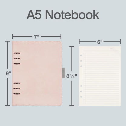 Oxford - Cuaderno profesional de 6 anillas, 7 x 9 pulgadas, cuaderno recargable, papel marfil, 100 hojas, funda de piel sintética rosa rubor (90005)