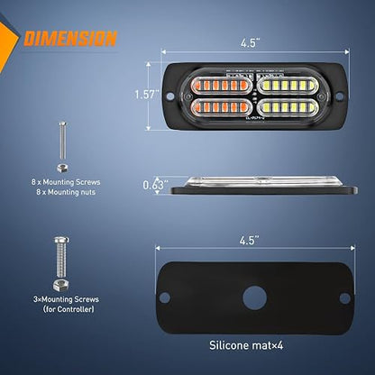 Nilight - 4 luces LED estroboscópicas de 12 V, 24 V, función de sincronización, color rojo, blanco, 24 LED, luces de advertencia de peligro de emergencia con driver de cable duro o enchufe de