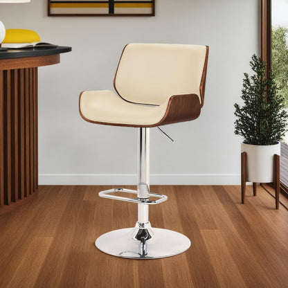Armen Living London - Taburete de Bar Giratorio de Piel sintético Moderno de Mediados de Siglo, para mostrador de Isla de Cocina, Altura de Asiento Ajustable de 24 a 33 Pulgadas, Color Crema
