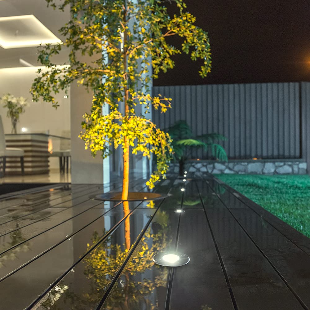 Tecnolite - Lámpara de Piso LED Empotrable Exterior 3 W, Luz Suave Cálida, IP65, LED Integrado