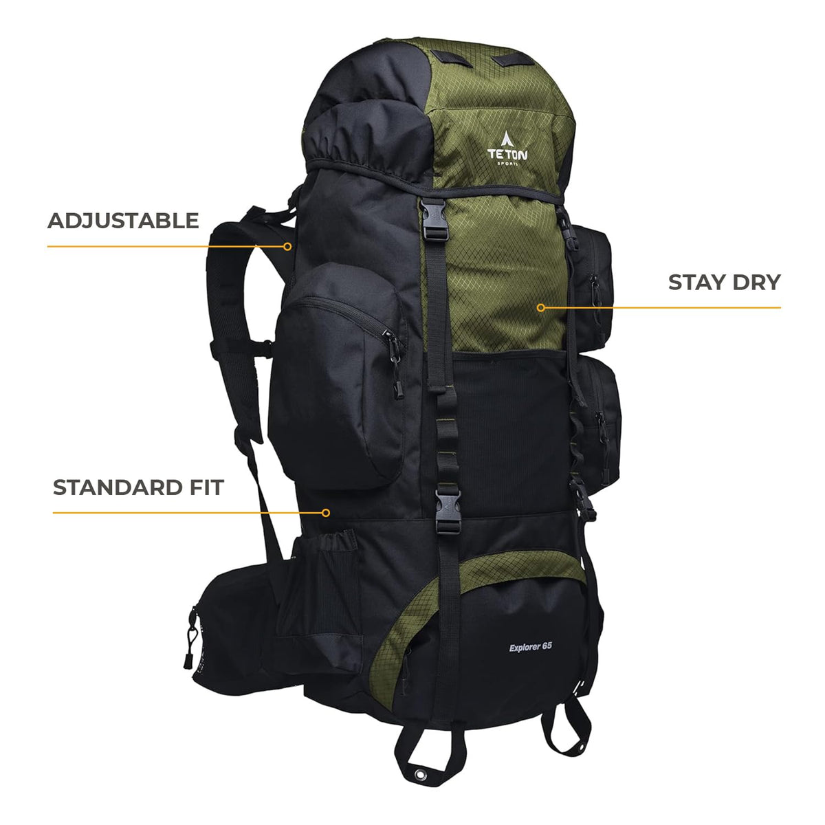 TETON 65L, 75L, 85L Explorer Internal Frame Backpack for Hiking, Camping, Backpacking, Rain Cover Included
