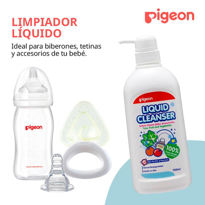 PIGEON | Limpiador Liquido para Biberones Recien Nacido - Tetinas y Accesorios de Bebé | Limpiador Multiusos Frutas y Verduras - Elimina Bacterias | Kit de Viaje Cosas para Bebes Recien Nacidos 700ml
