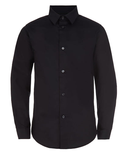 Calvin Klein Camisa de Vestir Manga Larga Ajustada para Niño - Negro - - 16