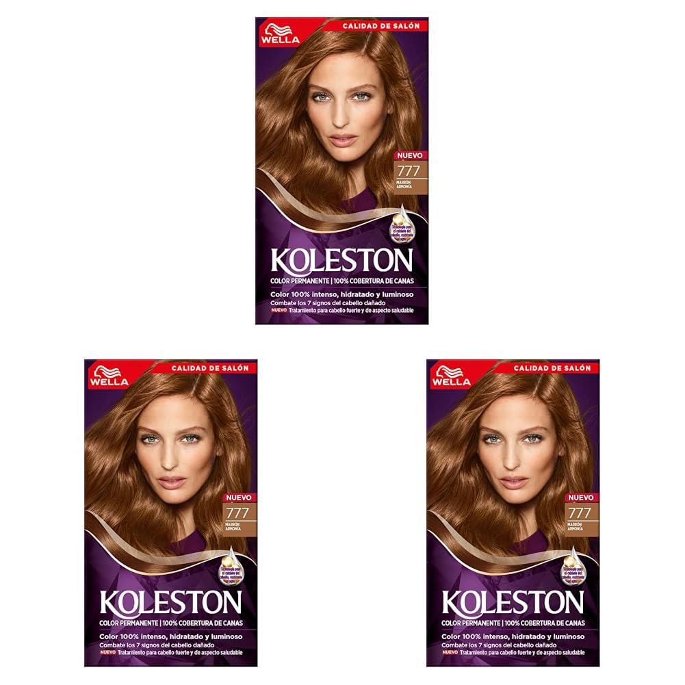 Wella Koleston Tinte Permanente 34 Castaño Oscuro Hipnótico Paquete de 3 - 777 Marrón Armonía - 1 Unidad (Paquete de 3)