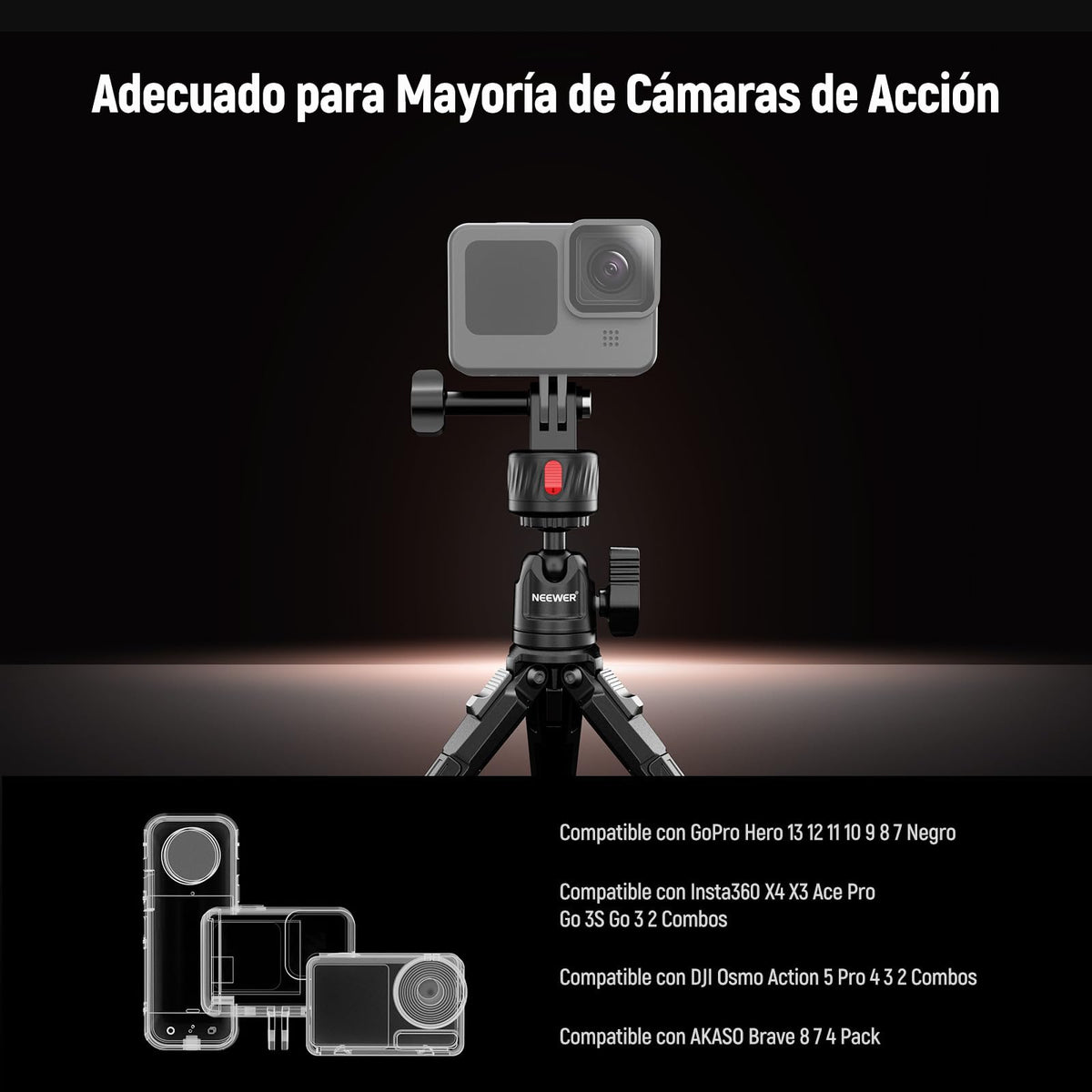 NEEWER Kit de Montaje Magnético para Cámara de Acción, Compatible con GoPro Hero 13 12 11 MAX dji Osmo Action Insta360, Soporte Magnético de Liberación Rápida ABS para Tomas POV, GP-24