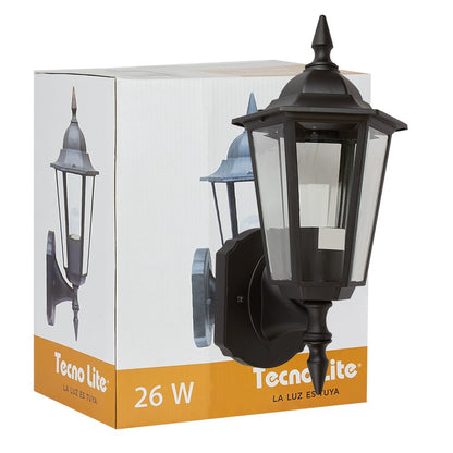 Tecnolite Farol de Exterior para Muro, Base E27, Foco No Incluido - Negro
