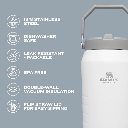 Stanley IceFlow 2.0 - Jarra de Paja abatible con asa de 40 onzas, Tapa giratoria y Popote abatible, a Prueba de Fugas para Viajes y Deportes, Acero Inoxidable Aislado, sin BPA, Negro 2.0