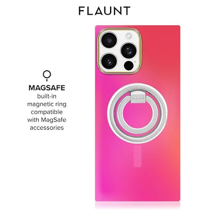 FLAUNT - Funda Protectora Cuadrada Oficial - Compatible con iPhone 16 Pro MAX - Compatible con MagSafe y Carga inalámbrica - Probado en caídas y a Prueba de Golpes - (satén Iridiscente Rosa)