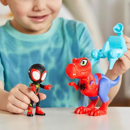 Marvel Spidey and His Amazing Friends, Dino-Webs, Spidey-Rex y Miles “Spin” Morales, Set de Figuras de acción Spider-Man a Escala de 10 cm, Juguetes Infantiles