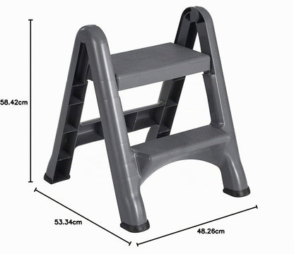 Rubbermaid Commercial Products E-Z Step – Banco Escalera Plegable de 2 Peldaños, Taburete Portátil de Alta Resistencia, 136 kg, Negro FG420903