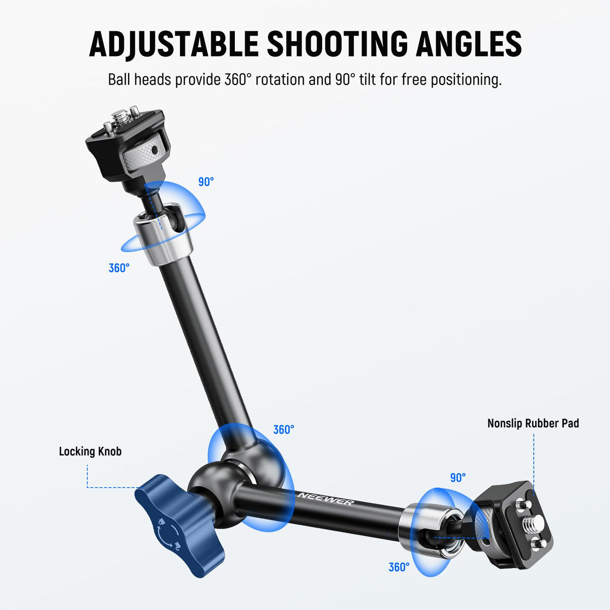 NEEWER 11" Brazo Mágico Articulado con 360° Cabezas Bola y Pines para ARRI, Montaje Monitor Cámara con Tornillo 1/4" para Cámara Acción DSLR Monitor Luz de Video Compatible con SmallRig Cage Rig,ST16
