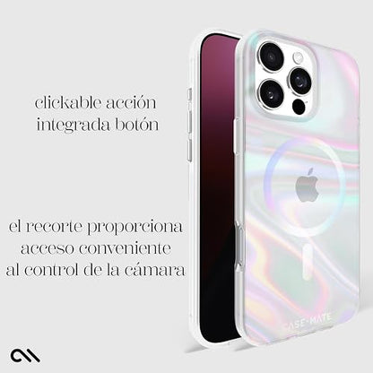 Case-Mate Funda magnética para iPhone 16 Pro MAX Compatible con MagSafe, protección contra caídas de 12 pies - Soap Bubble