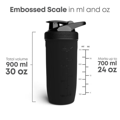 SmartShake Reforce Negro Botella Mezcladora de Acero Inoxidable 900 ml, Libre de BPA