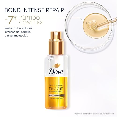 DOVE Óleo + Sérum Bifásico para Cabello Bond Intense Repair. Con Textura Liviana y 7% Péptido Complex. Reduce 91% Puntas Abiertas y Controla el Frizz por 72 hrs, 110 mL