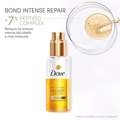 DOVE Óleo + Sérum Bifásico para Cabello Bond Intense Repair. Con Textura Liviana y 7% Péptido Complex. Reduce 91% Puntas Abiertas y Controla el Frizz por 72 hrs, 110 mL