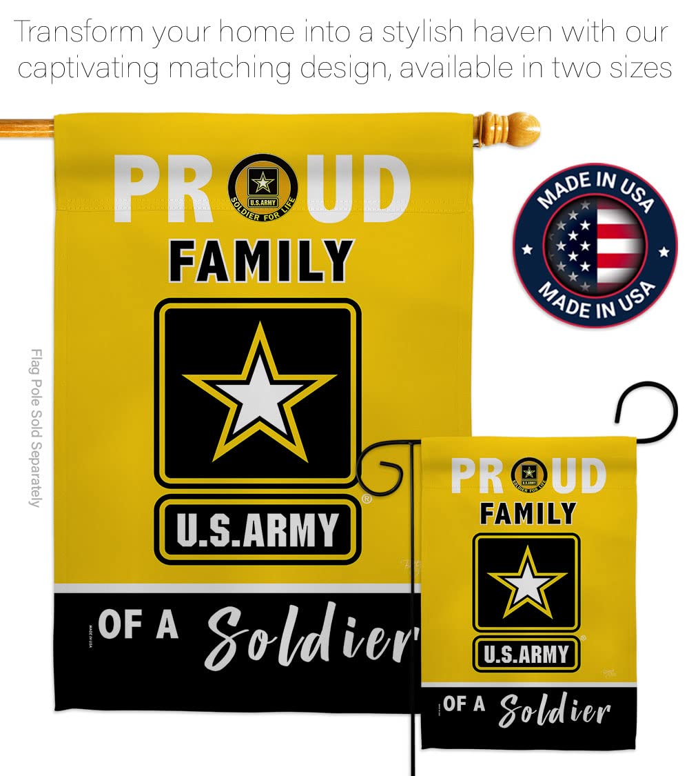 Breeze Decor Orgullosos Family - Bandera de jardín de las Fuerzas Armadas Rangers del Ejército de los Estados Unidos de América, Militar Veterano Jubilado Oficial Decoración de la Casa Banner Pequeño Patio Regalo Doble Cara Hecho en Estados Unidos