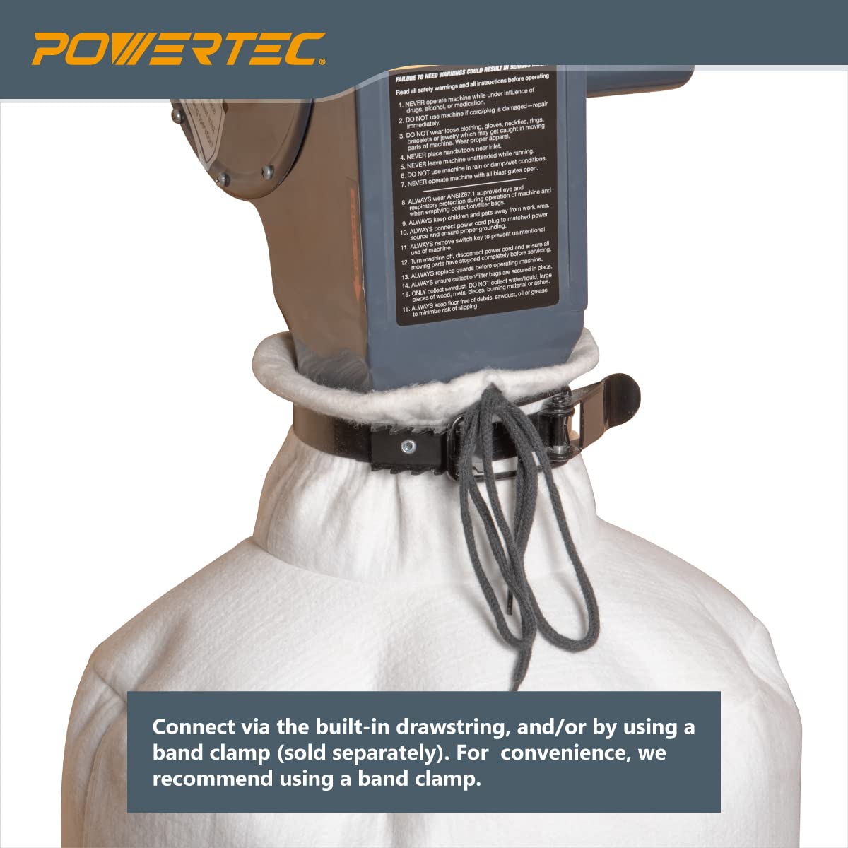 POWERTEC 70334 Bolsa de filtro de polvo para montaje en pared, 1 micra, para Grizzly, Shop Fox, Rockler Delta, Wen y POWERTEC DC5371/ 5372