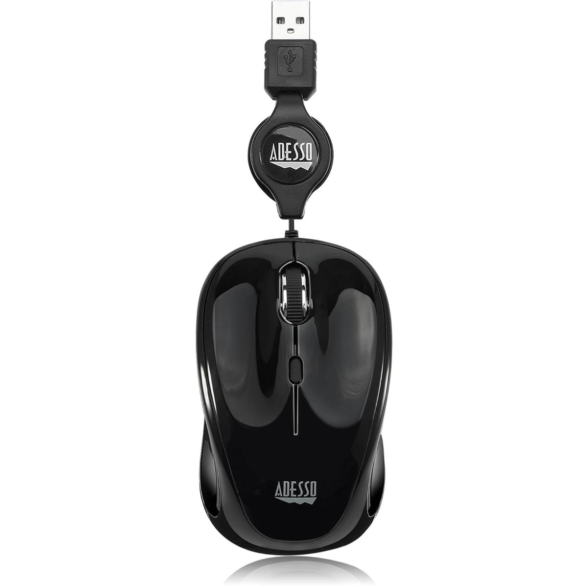 Adesso Ergonomic iMouse S8 - Retractable Optical USB Mouse (Black)