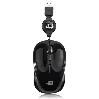 Adesso Ergonomic iMouse S8 - Retractable Optical USB Mouse (Black)