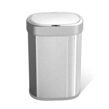 NINESTARS DZT-80-24 Bote de basura con sensor de movimiento automático con rango de sensor ajustable, base de acero inoxidable, tapa plateada, 21 galones