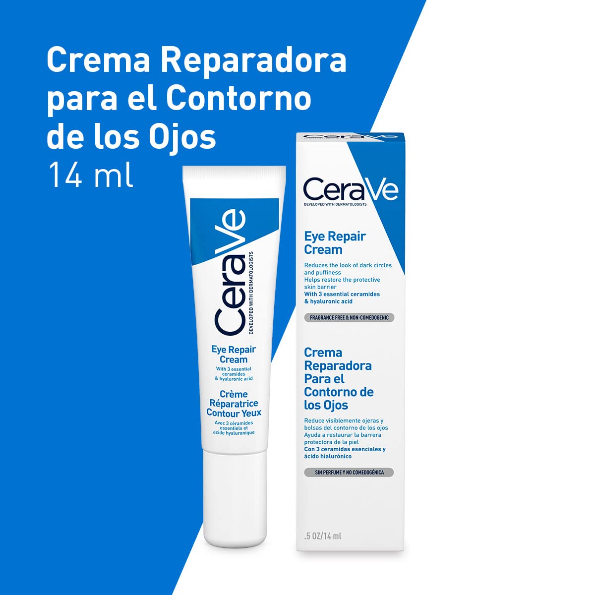CeraVe Crema Reparadora Contorno de Ojos, con Ceramidas y Ácido Hialurónico, para Ojeras y Bolsas, Hidratante, Apto para Pieles Sensibles, No Comedogénica, 14 ml