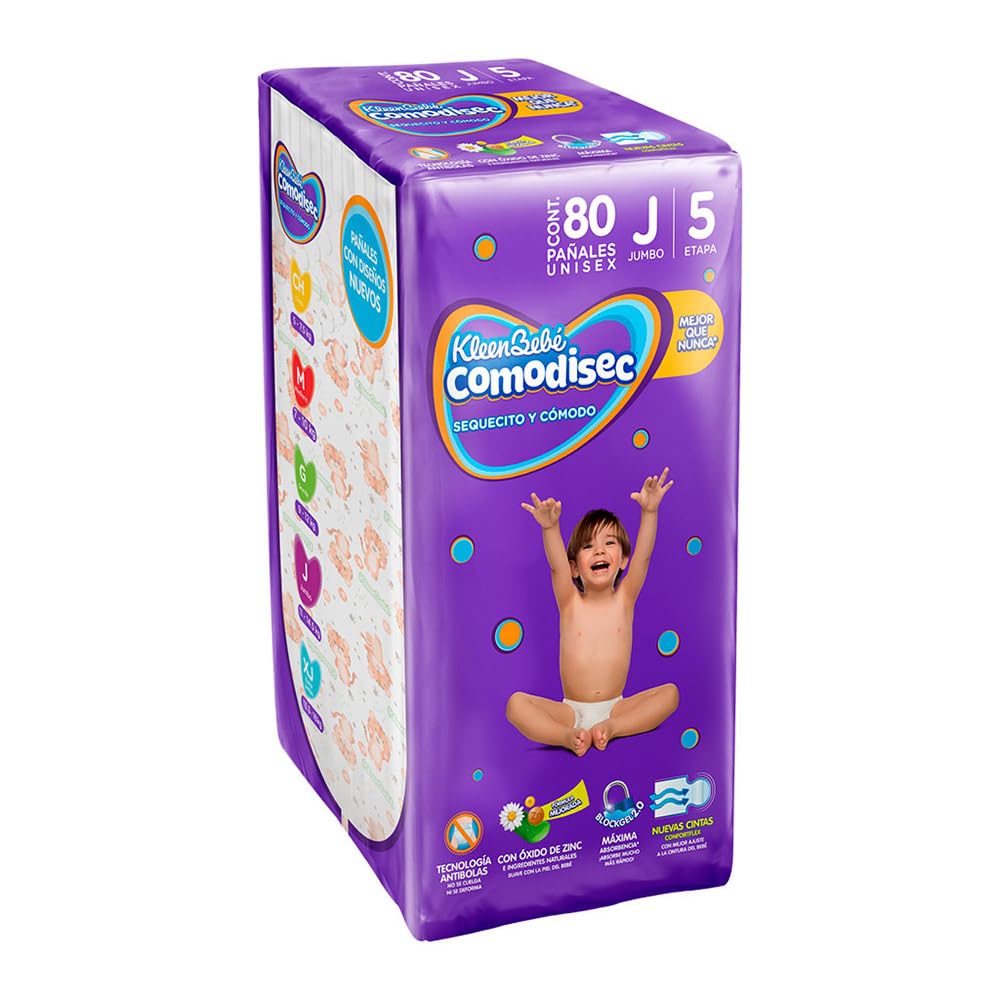 KleenBebé Comodisec Pañal Para Bebé, Tamaño Jumbo, Unisex, Paquete Con 80 Pañales Desechables
