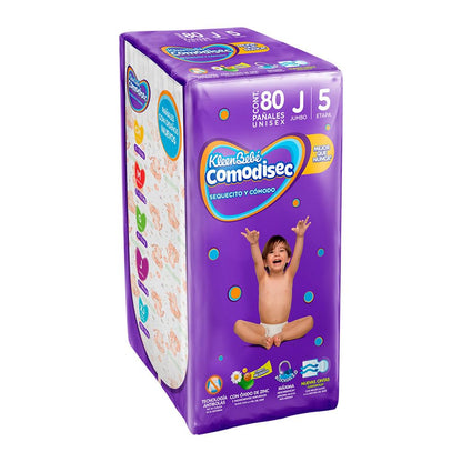 KleenBebé Comodisec Pañal Para Bebé, Tamaño Jumbo, Unisex, Paquete Con 80 Pañales Desechables