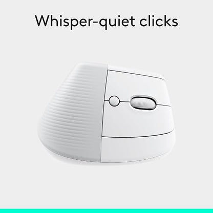 Logitech Lift Mouse Ergonómico Vertical, Inalámbrico, Bluetooth o Receptor Logi Bolt USB, clics Silenciosos, 4 Botones, Compatible con Windows/macOS/iPadOS, Laptop, PC - Blanco