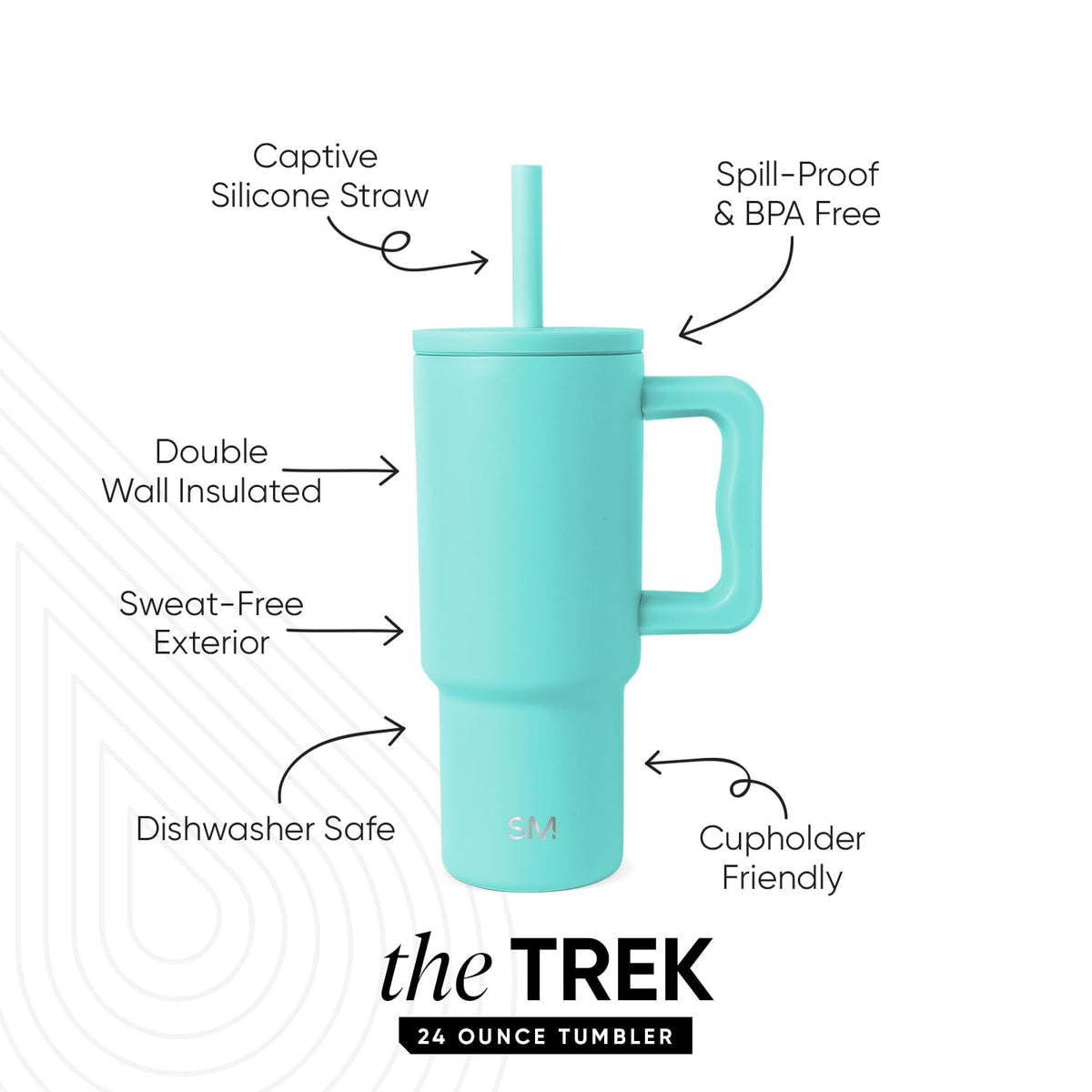Simple Modern Vaso para Niños con Asa y Tapa con Popote de Silicona | A Prueba de Derrames y Resistente a Fugas | Botella de Acero Inoxidable Reutilizable | Trek Colección| 710ml | Ocean Water