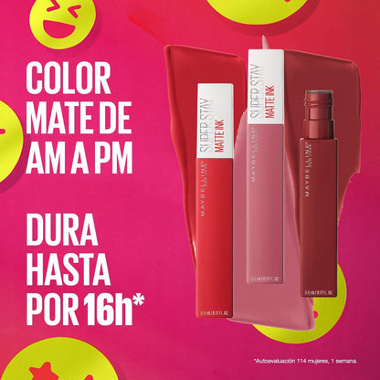 Maybelline SuperStay Matte Ink Labial Líquido, Larga Duración 16 Horas, Alta Pigmentación Sin Transferencia, Aplicador de Precisión en Flecha, Tono 55 Driver, 5 ml