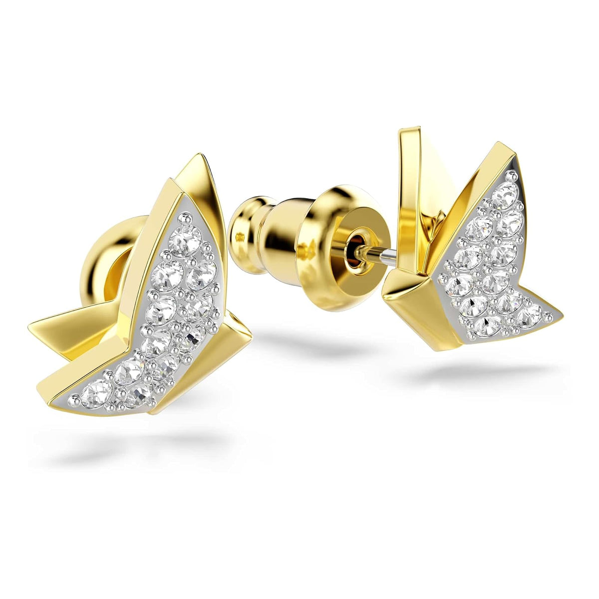 Swarovski Aretes de botón Idyllia Lilia, Mariposa, Blancos, Baño tono oro