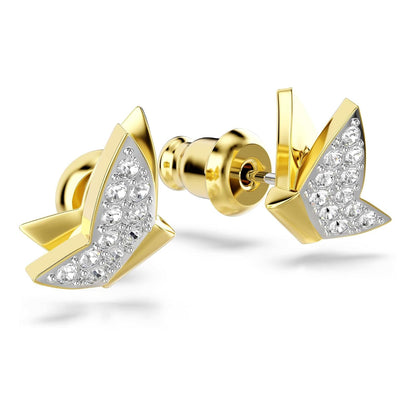 Swarovski Aretes de botón Idyllia Lilia, Mariposa, Blancos, Baño tono oro