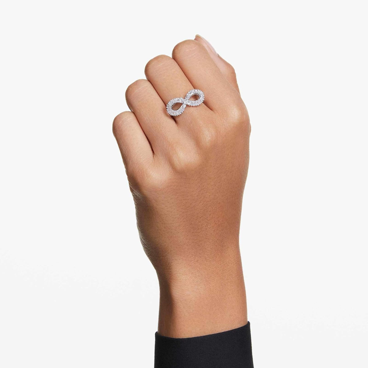 Swarovski Anillo de cóctel Hyperbola, Símbolo del infinito, Blanco, Baño de rodio
