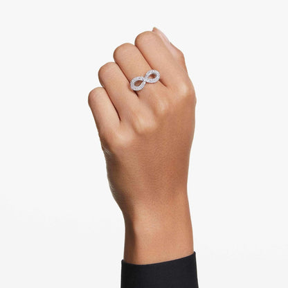 Swarovski Anillo de cóctel Hyperbola, Símbolo del infinito, Blanco, Baño de rodio