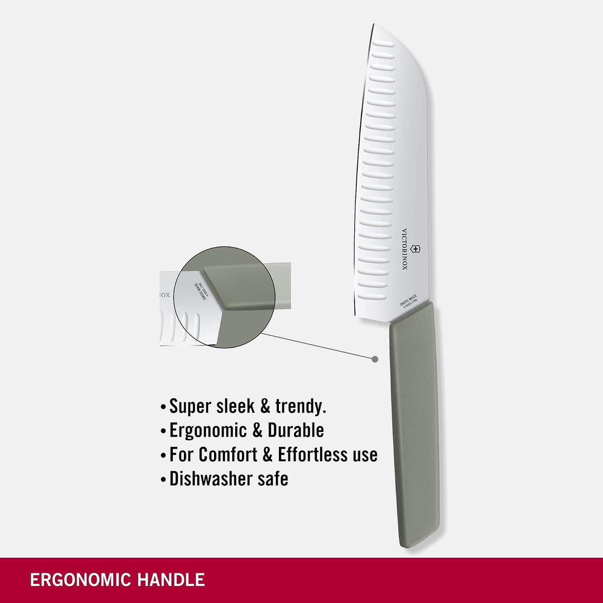 Victorinox 6.9056.17K6B Cuchillo Santoku Con Alveolos, 17 Cm, Madera, Gris