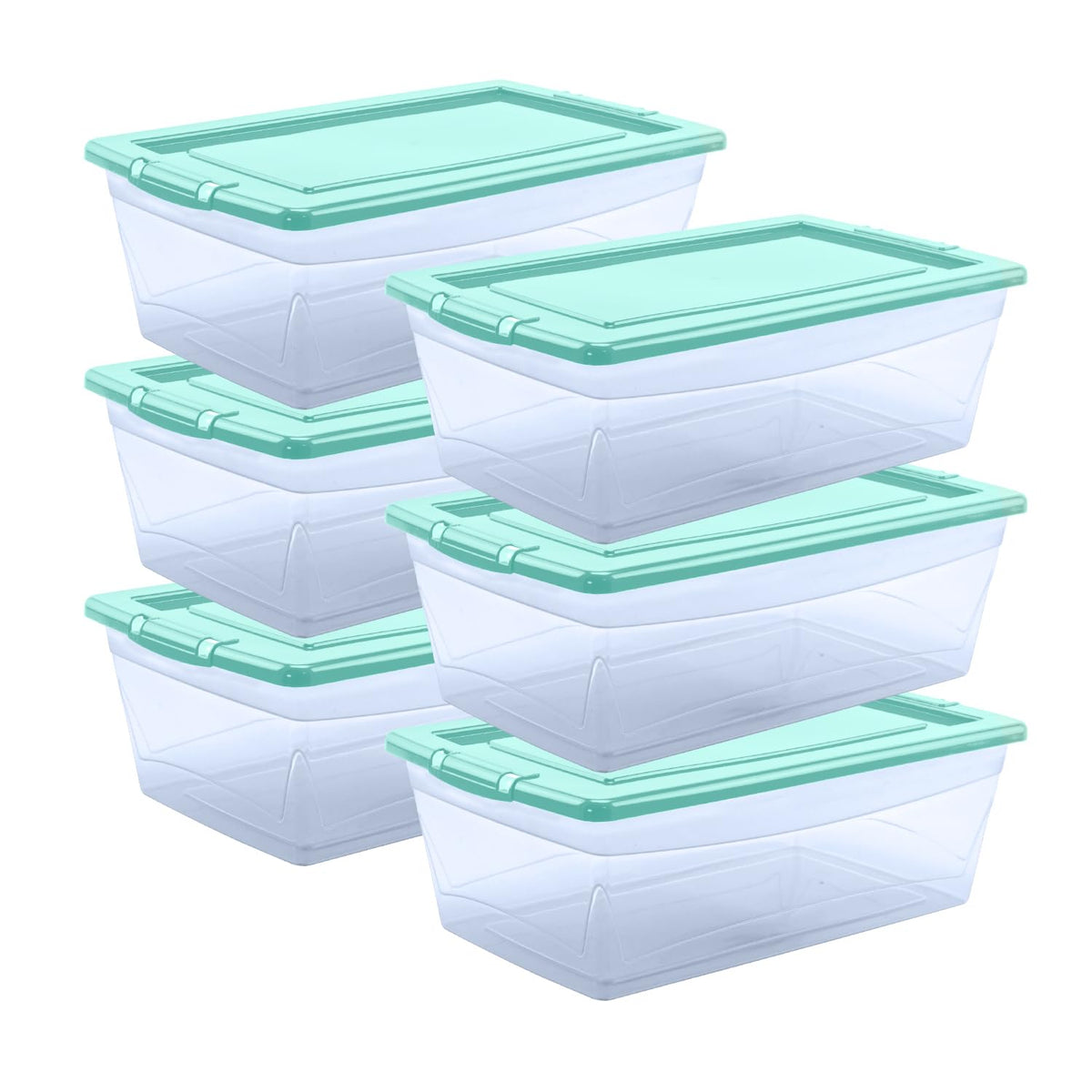 Guateplast - Juego de 6 Contenedores de Almacenamiento de Plástico 6Qt (6 litros) | Contenedores plásticos para organizar el Hogar | Cajas de Plástico | Cajas Plásticas | Organizadores | Color Aqua - Aqua