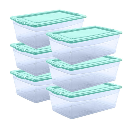 Guateplast - Juego de 6 Contenedores de Almacenamiento de Plástico 6Qt (6 litros) | Contenedores plásticos para organizar el Hogar | Cajas de Plástico | Cajas Plásticas | Organizadores | Color Aqua - Aqua