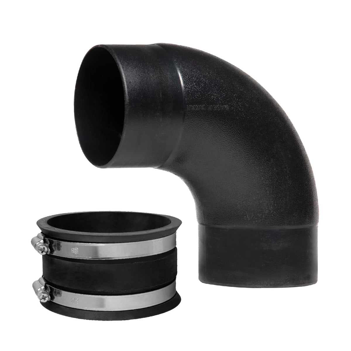 POWERTEC 70460 Conector de manguera de polvo de codo de 4 pulgadas y 90 grados y puño flexible de control de polvo de 4 pulgadas con abrazaderas de manguera de acero, acoplador de puño de goma para