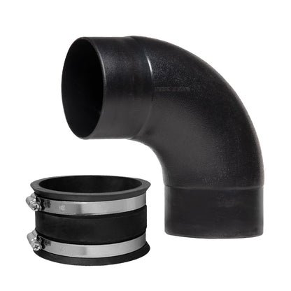 POWERTEC 70460 Conector de manguera de polvo de codo de 4 pulgadas y 90 grados y puño flexible de control de polvo de 4 pulgadas con abrazaderas de manguera de acero, acoplador de puño de goma para