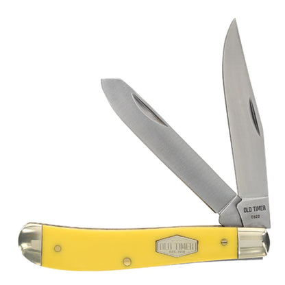 Schrade 94OTY Old Timer Yellow Gunstock Trapper | Old Timer 29OT Mountain Beaver - Cuchillo de bolsillo plegable con hoja de acero de alto carbono