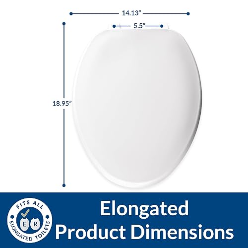 Bemis Economy - Asiento de inodoro de plástico, alargado, blanco, 170 000 | Resiste el desgaste y las manchas, fácil de limpiar, bisagras Top-Tite para una fácil instalación, 170