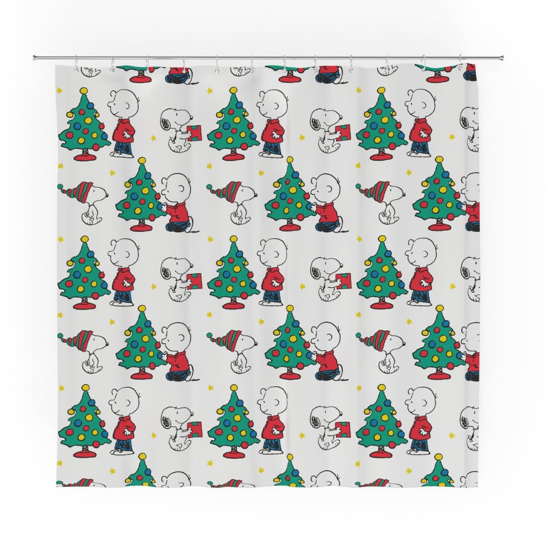 Franco Peanuts - Cortina de Ducha de Microfibra para baño navideño, 72 x 72 Pulgadas (Producto con Licencia Oficial) - 182.9An x 182.9Al cm (1 Paneles) - Cacahuetes - Charlie's Tree