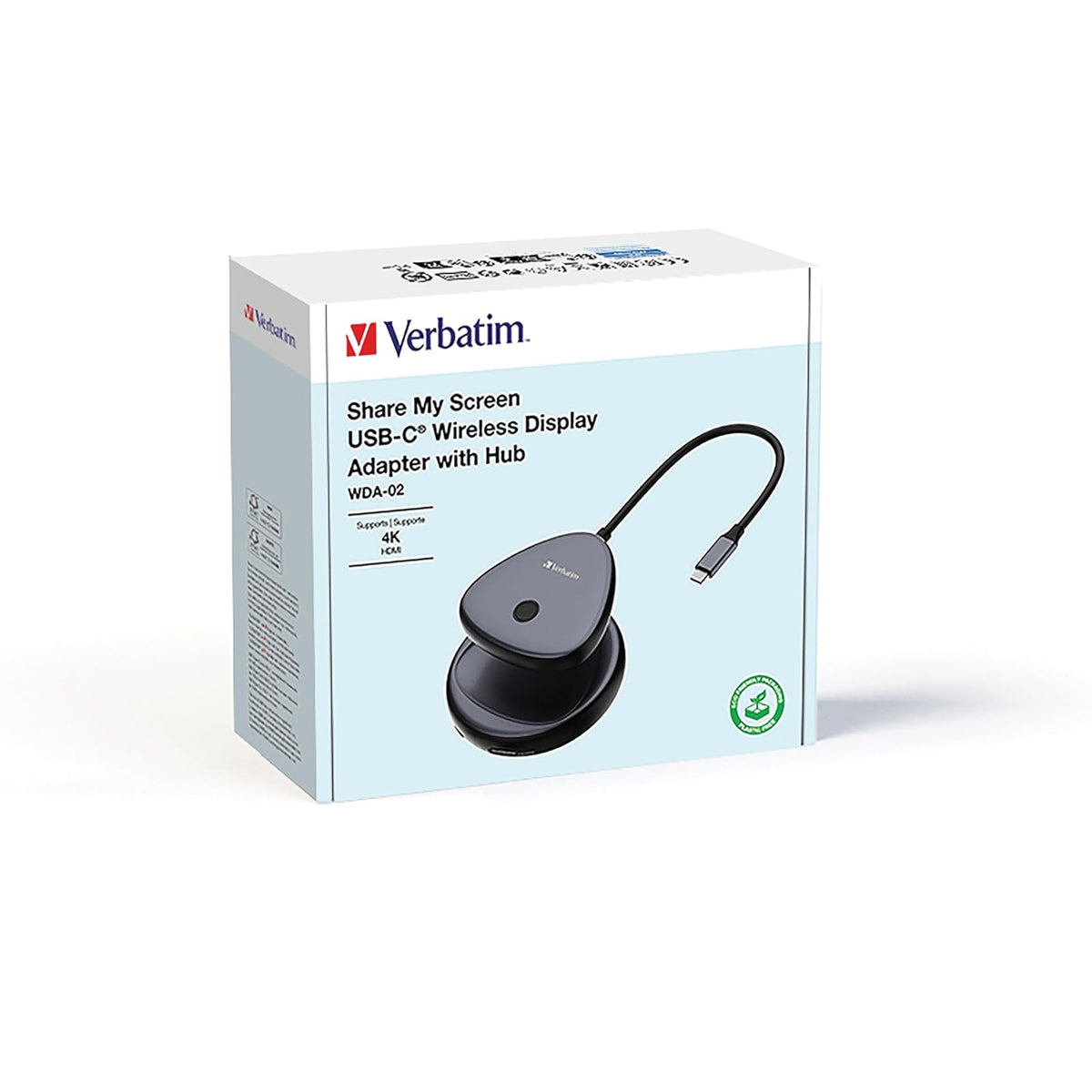 Verbatim Share My Screen Video Extender 4K USB-C Wireless HDMI Transmisor y Receptor Adaptador de visualización con concentrador USB y Lector de Tarjetas