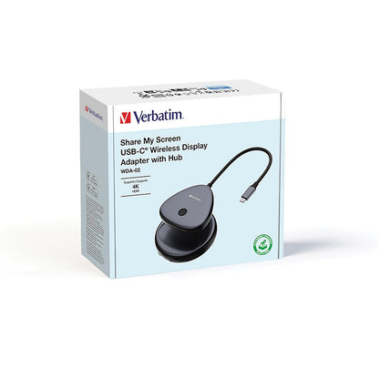 Verbatim Share My Screen Video Extender 4K USB-C Wireless HDMI Transmisor y Receptor Adaptador de visualización con concentrador USB y Lector de Tarjetas